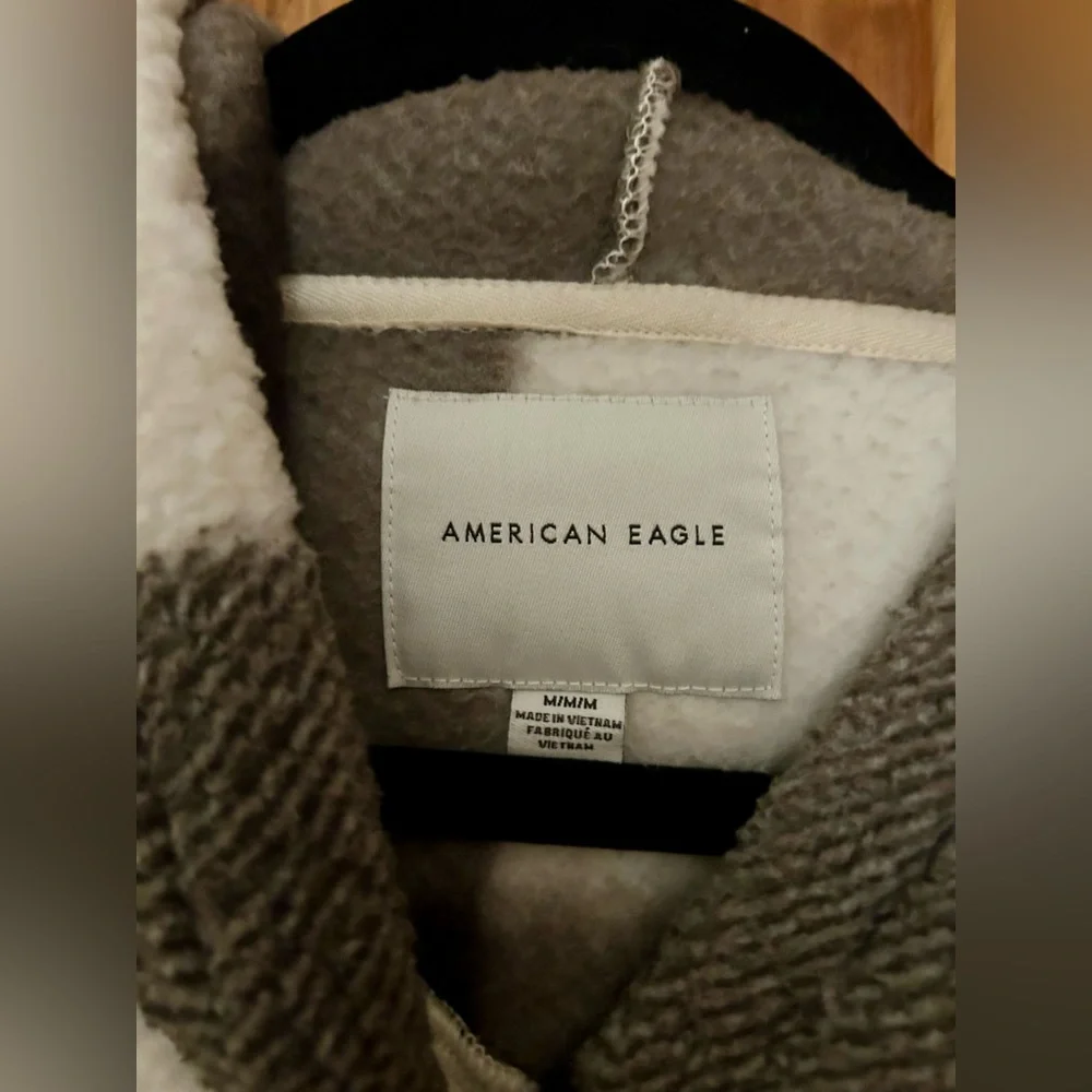 American Eagle Outfitters Men’s Grey Black & White Checked Fleece Hoodie Sz MMM